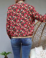 Bombers noir fleurs rouges jaunes doré