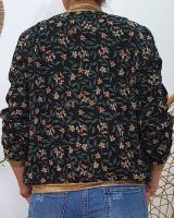 Bombers femme noir feuillage fin et petites fleurs beiges
