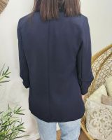 Blazer femme manches plissées bleu marine