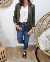 Blazer femme manches plissées kaki
