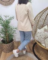 Blazer femme manches plissées beige clair