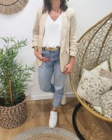 Blazer femme manches plissées beige clair