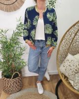 Bombers femme marine feuillages verts et blancs