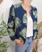 Bombers femme marine feuillages verts et blancs