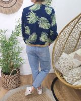 Bombers femme marine feuillages verts et blancs