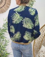 Bombers femme marine feuillages verts et blancs