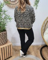 Bombers femme noir léopard beige liseré brillant