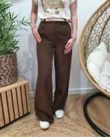 Pantalon femme fluide marron glacé taille haute Kaira