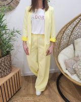 Pantalon femme fluide jaune pâle taille haute
