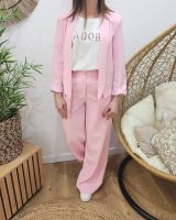 Pantalon femme fluide rose baby taille haute