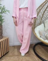 Pantalon femme fluide rose baby taille haute