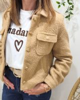 Veste femme bouclettes camel boutons dorés Paloma