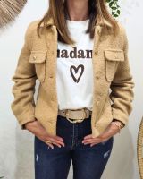 Veste femme bouclettes camel boutons dorés Paloma
