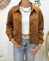 Veste femme suédine ajourée camel Ysoria