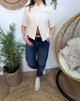 Blazer femme asymétrique court écru