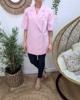 Blazer long femme manches courtes avec fentes sur les côtés rose 