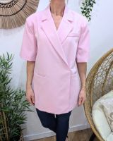 Blazer long femme manches courtes avec fentes sur les côtés rose 