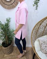 Blazer long femme manches courtes avec fentes sur les côtés rose 