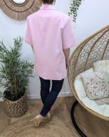 Blazer long femme manches courtes avec fentes sur les côtés rose 