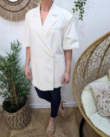 Blazer long femme manches courtes avec fentes sur les côtés écru 