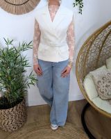 Blazer court femme sans manches avec ceinture blanc