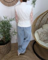 Blazer court femme sans manches avec ceinture blanc