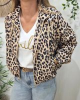 Veste femme à capuche léopard camel et noir