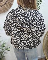 Veste femme à capuche léopard noire et beige