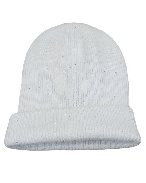 Bonnet femme liseré lurex et sequins-Ecru