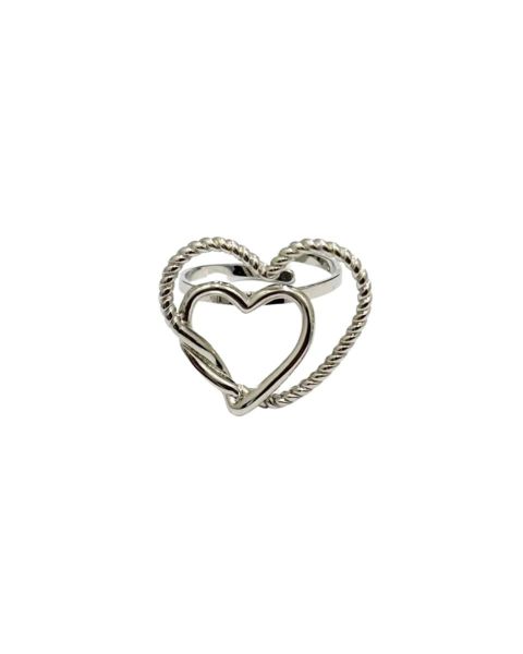 Bague femme acier double coeurs-Argent