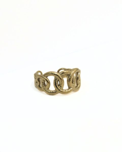 Bague femme acier doré gros maillons entremélés