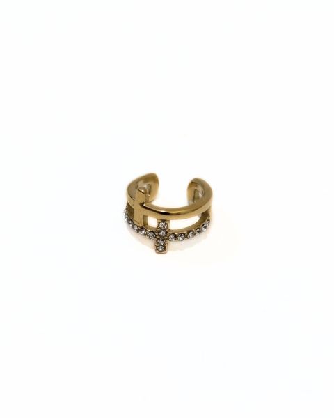 Boucle d'oreille arcade femme acier doré croix strass