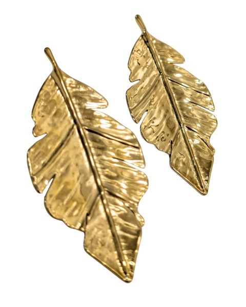 Boucles d'oreilles femme acier doré grandes feuilles