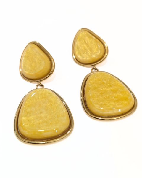 Boucles d'oreilles femme acier doré et pierres nacrées Naomi-Jaune