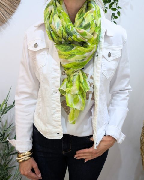 Foulard femme feuilles et dorures Erynn-Vert