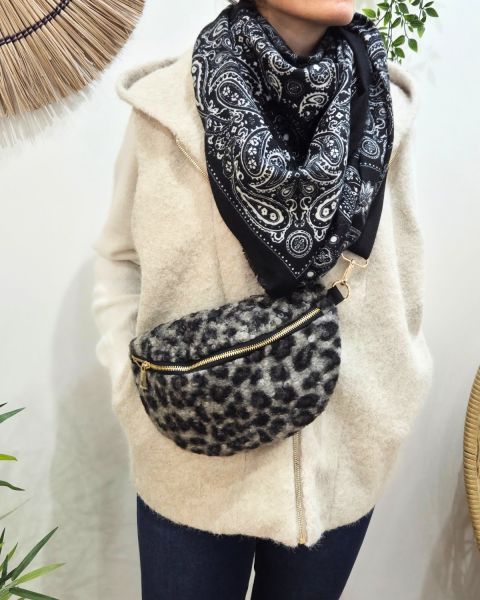 Sac banane femme moumoute léopard-Gris
