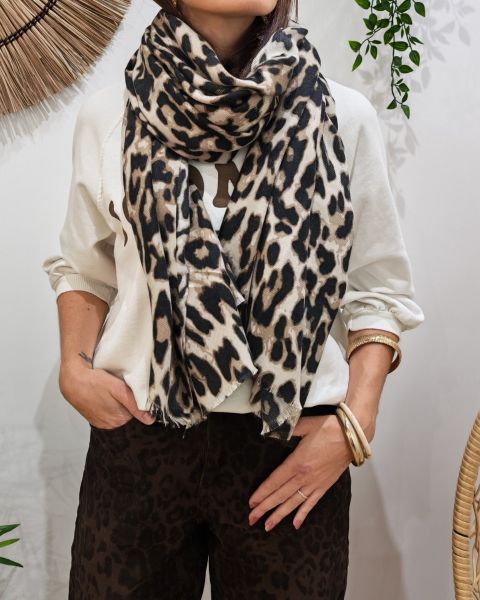 Echarpe femme léopard Augusta-Taupe