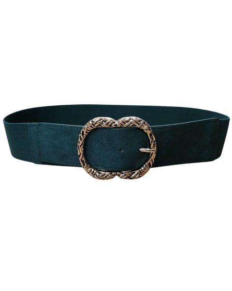 Ceinture élastique boucle ovale tressée dorée-Vert bouteille