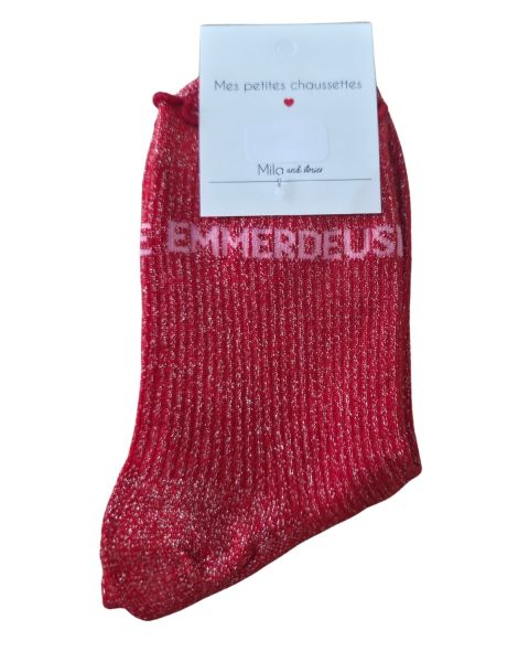 Chaussettes à paillettes EMMERDEUSE-Rouge