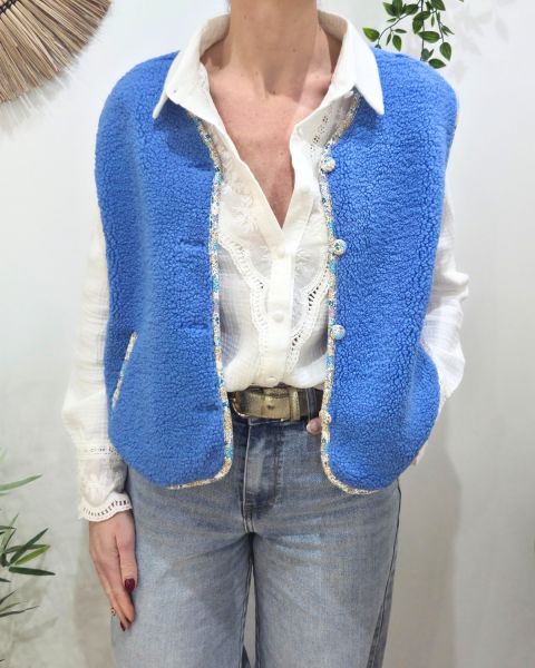 Gilet sans manches femme sans manche bouclettes bleu Eden