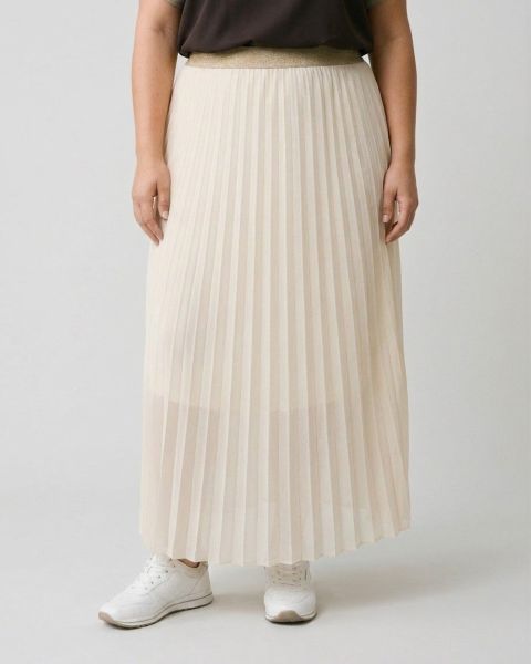 Jupe longue plissée femme grande taille élastique doré pailleté-Beige