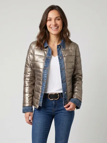 Doudoune femme bronze rebords jeans