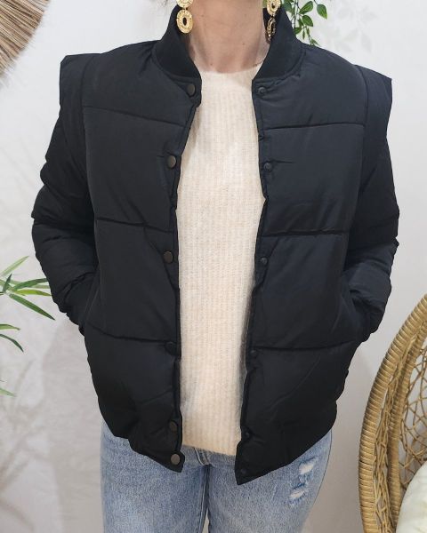 Doudoune noire courte femme style bombers