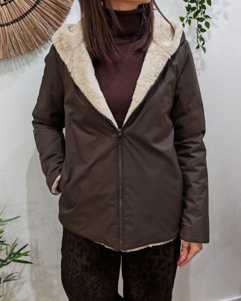 Parka courte femme marron fourrée beige réversible Inara
