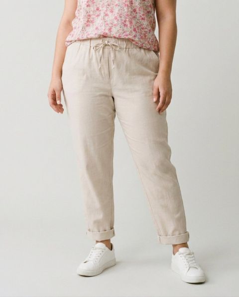Pantalon femme fluide uni-Beige