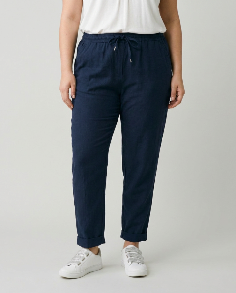 Pantalon femme fluide uni-Bleu marine