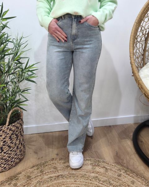 Jean femme Wide leg bleu clair délavé coupe confort