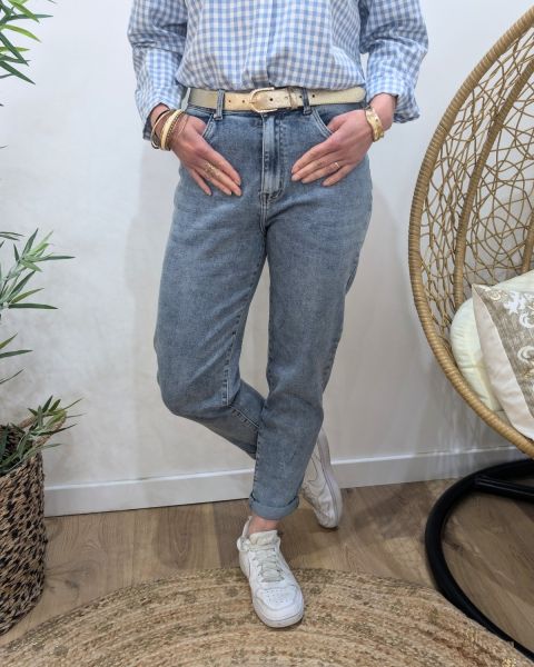 Jean femme mom bleu clair