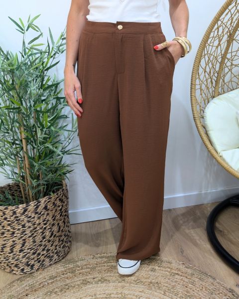 Pantalon femme fluide marron Aricia