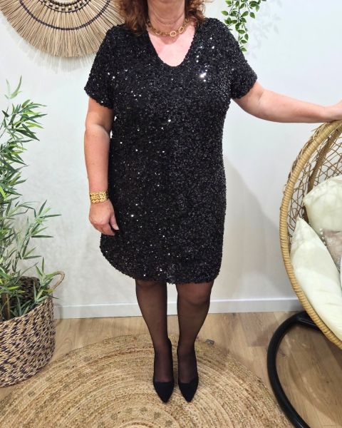 Robe courte femme à sequins grande taille Maëlyne-Noir